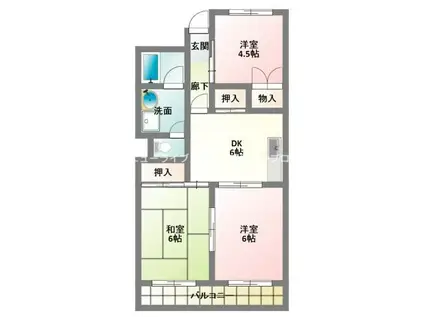 グロリーハイツ上野口(3DK/4階)の間取り写真