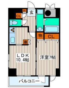 USビル(1LDK/6階)の間取り写真