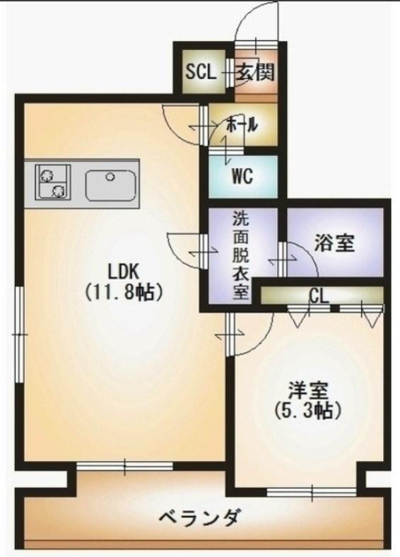 オクト川端町(1LDK/4階)の間取り写真