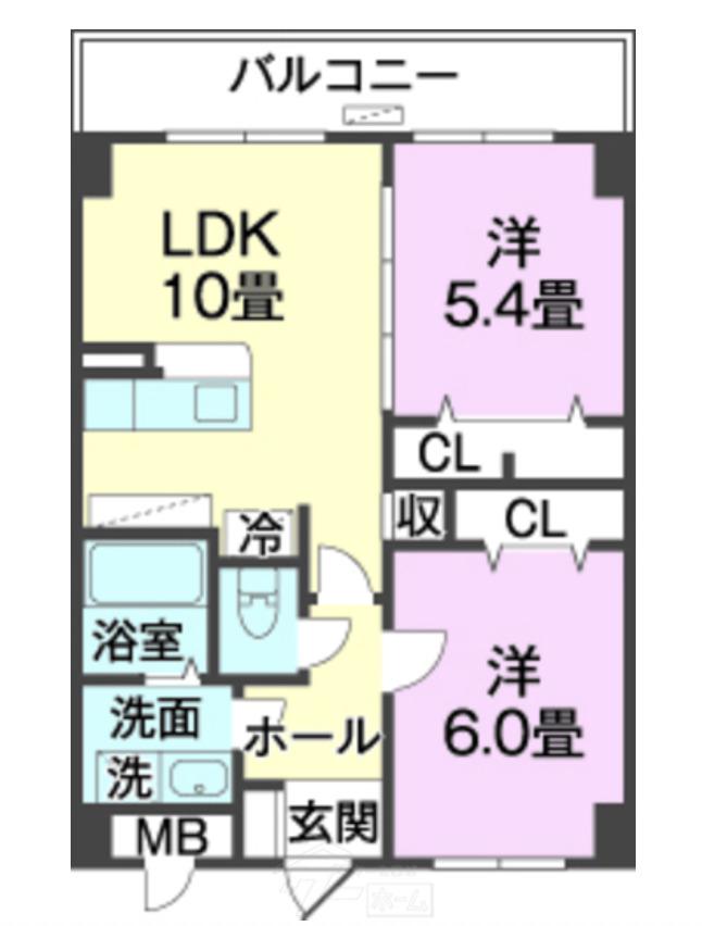 グリーンテラス 大里(2LDK/2階)の間取り写真