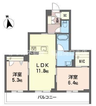アムール アドニス(2LDK/2階)の間取り写真