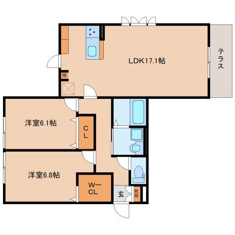 KOMOREBI GARDEN中田本町A(2LDK/1階)の間取り写真