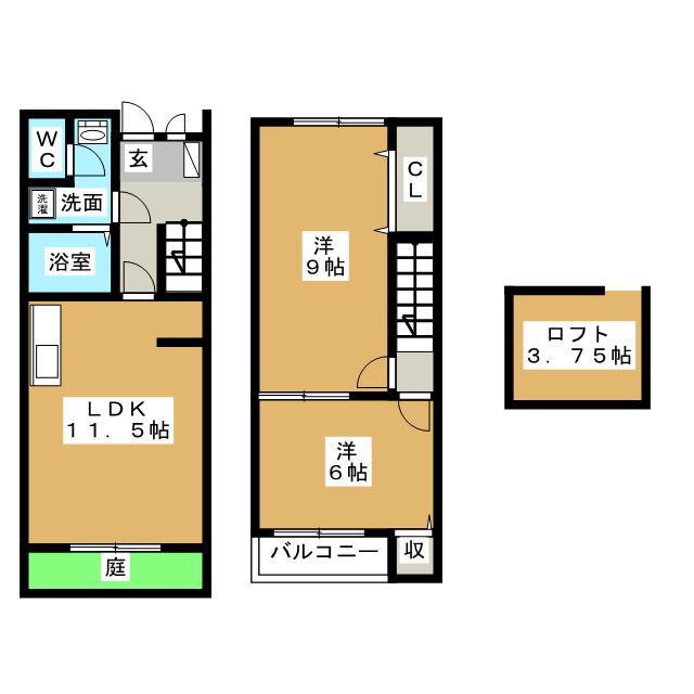 メゾネット いわいA(2LDK/1階)の間取り写真
