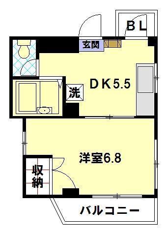 コーポ八幡(1DK/4階)の間取り写真