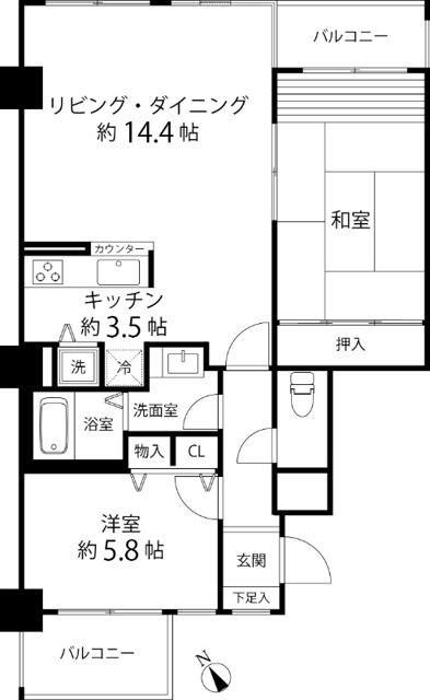 グリーンパーク横須賀中央(2LDK/2階)の間取り写真
