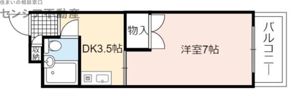 ホワイトビル(1DK/3階)の間取り写真