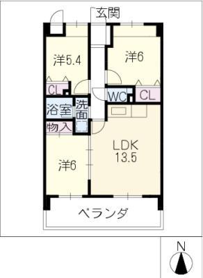 クレアーレ浅井(3LDK/3階)の間取り写真