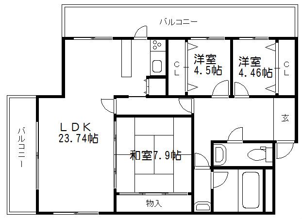 サンシティドムス鴨川(3LDK/1階)の間取り写真