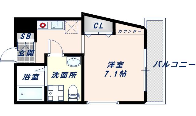 ブルービー玉造(1K/3階)の間取り写真