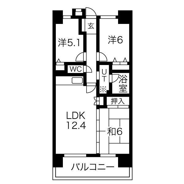 元今泉レジデンス(3LDK/5階)の間取り写真