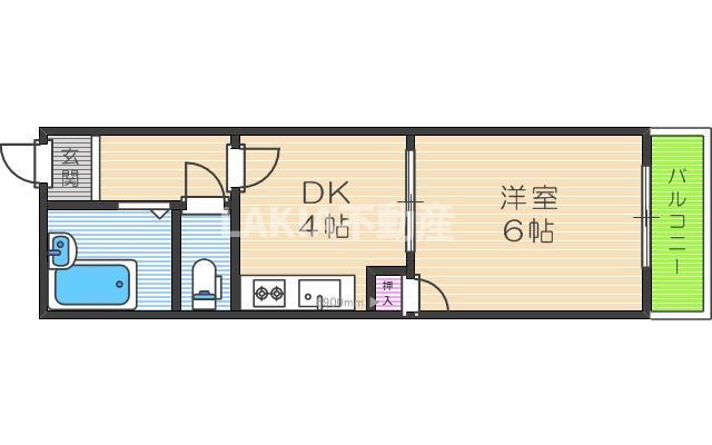 プレステル桑津(1DK/4階)の間取り写真