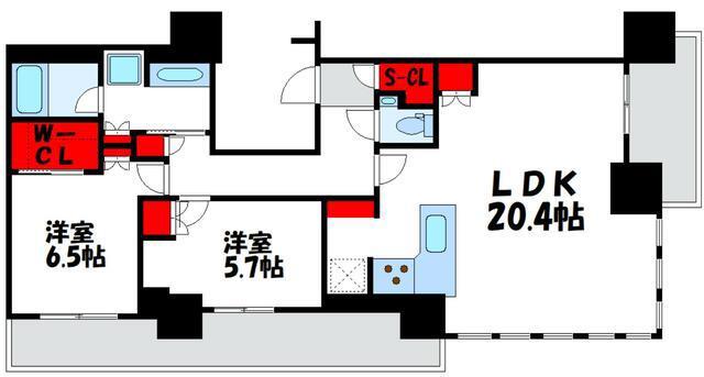 BRILLIA TOWER 浜離宮(2LDK/26階)の間取り写真