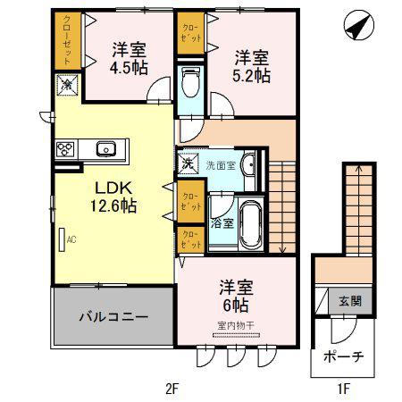 クレール・パル B(3LDK/2階)の間取り写真