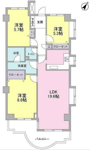 ブロンズストーン宇田川(3LDK/3階)の間取り写真