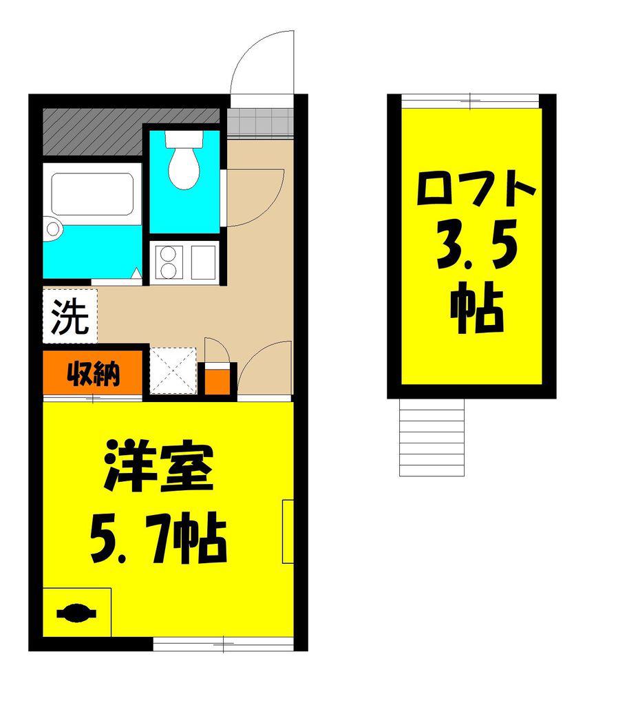 ボヌール(1K/2階)の間取り写真