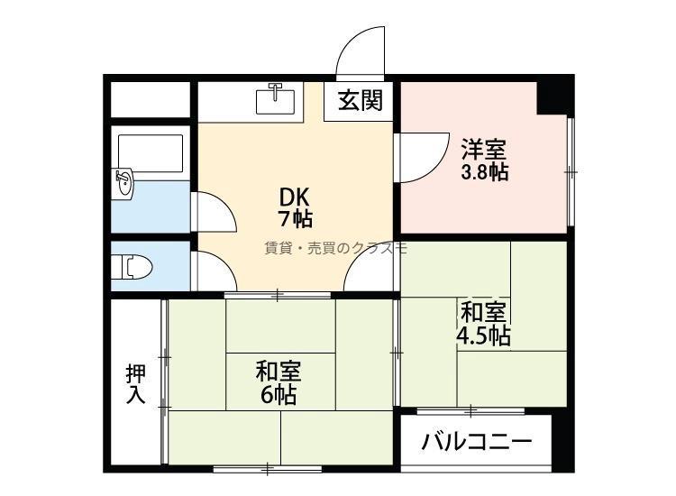 大正三井マンション(3DK/4階)の間取り写真