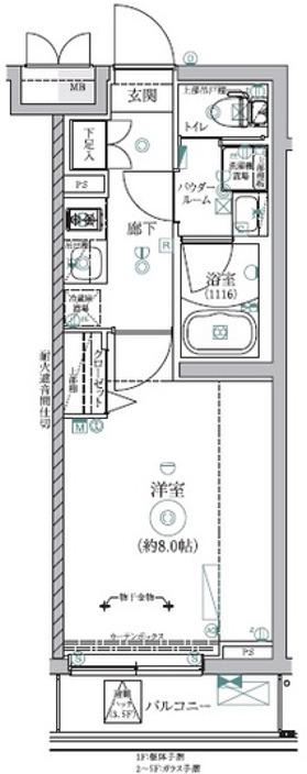 RELUXIA三軒茶屋(1K/1階)の間取り写真