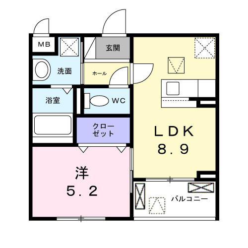 ソレイユ八条春日(1LDK/1階)の間取り写真