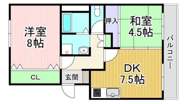 アーネストハイツ三宅(2DK/3階)の間取り写真