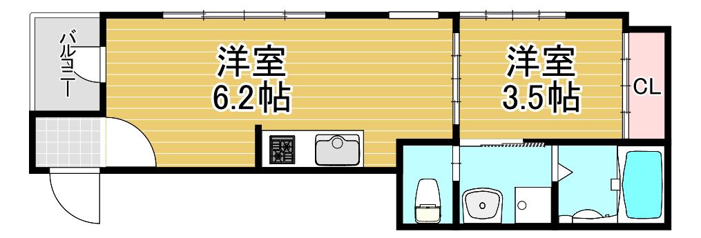 ハーモニーテラス千船II(1DK/2階)の間取り写真