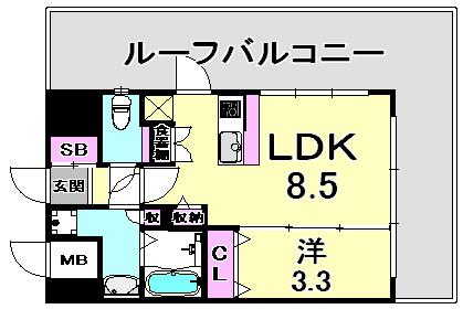 アーバネックス神戸六甲(1LDK/6階)の間取り写真