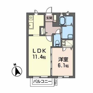 クレセオ久保田(1LDK/1階)の間取り写真