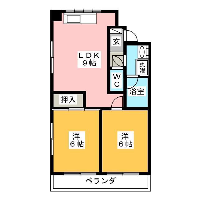 パークテラス岐阜B(2DK/3階)の間取り写真