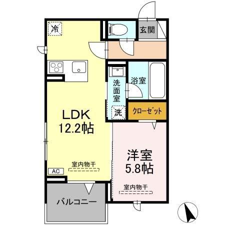 TORISIA売市(1LDK/2階)の間取り写真