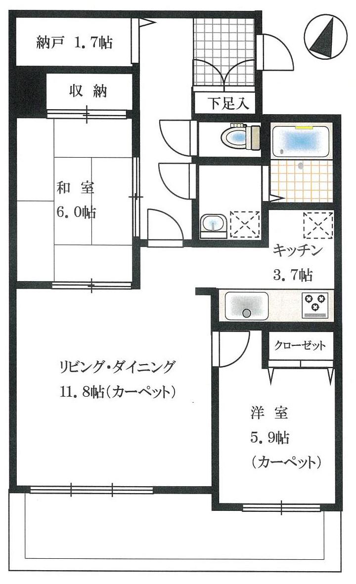 パストラルハイム佐倉志津壱番館(2LDK/4階)の間取り写真