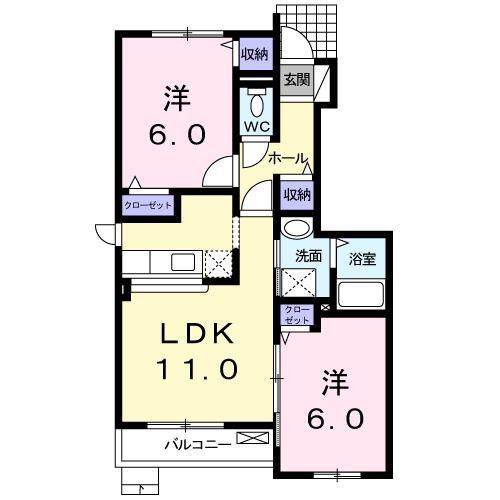 リアブルック(2LDK/1階)の間取り写真
