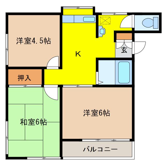 フォーブル若草 A・B(3K/2階)の間取り写真