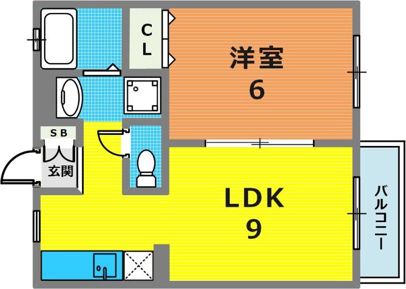 中山手ガーデンパレス D棟(1LDK/2階)の間取り写真
