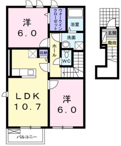 アンビエンテ南庄町 B(2LDK/2階)の間取り写真
