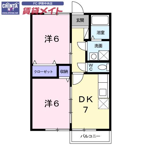 ウエストヒルズ船江山(2DK/2階)の間取り写真