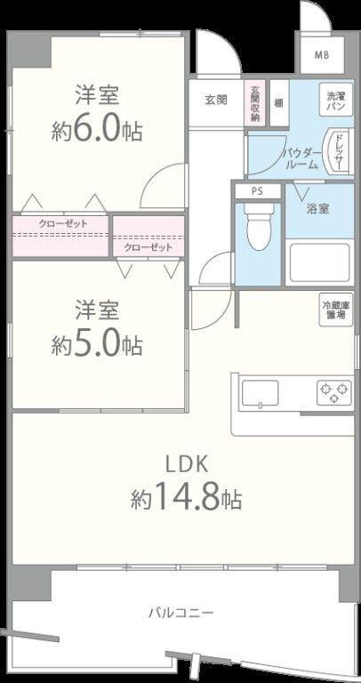 ポエム夢咲(2LDK/5階)の間取り写真