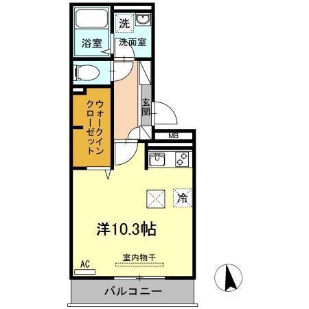ウエスト ヴィレッジII A棟(ワンルーム/1階)の間取り写真