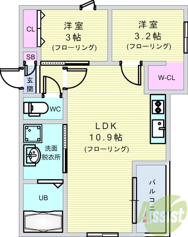 REGALEST川西3(2LDK/1階)の間取り写真