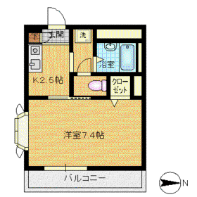 パーチェ・川崎(1K/2階)の間取り写真