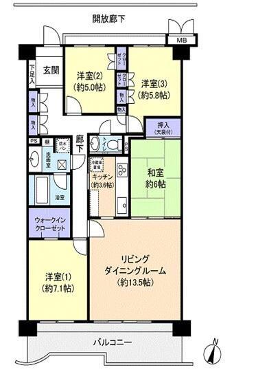 モア・クレスト我孫子ヒルズ(4LDK/9階)の間取り写真