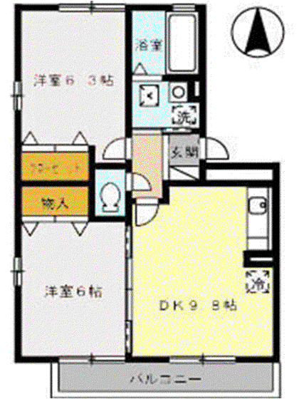 オークスK A棟(2DK/3階)の間取り写真
