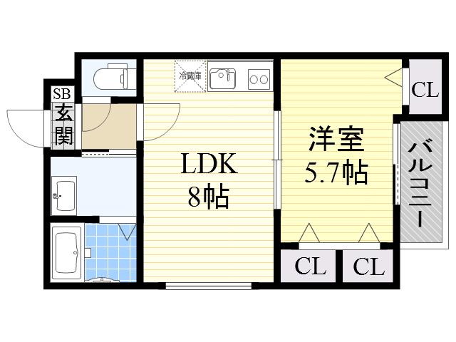 フジパレス深江橋Ⅲ番館(1LDK/1階)の間取り写真