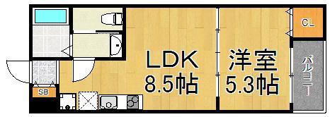 CASA水明町(1LDK/3階)の間取り写真