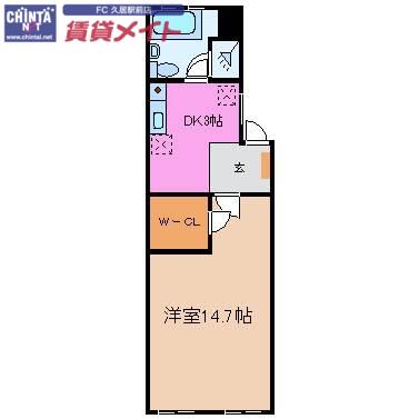 藤ヴァレイII(1DK/1階)の間取り写真