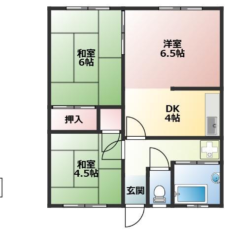 第6みどりコーポ(3DK/1階)の間取り写真