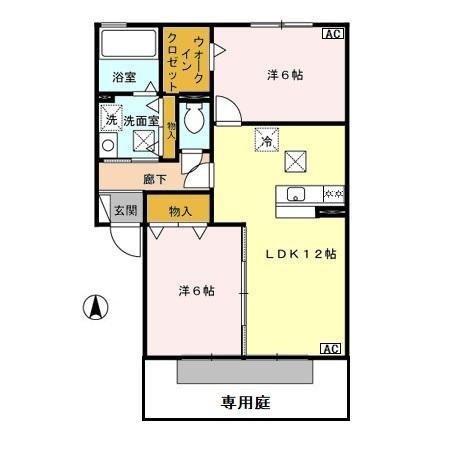 リビングタウン入野A(2LDK/1階)の間取り写真