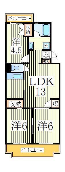 大津ヶ丘ハイツ(3LDK/1階)の間取り写真