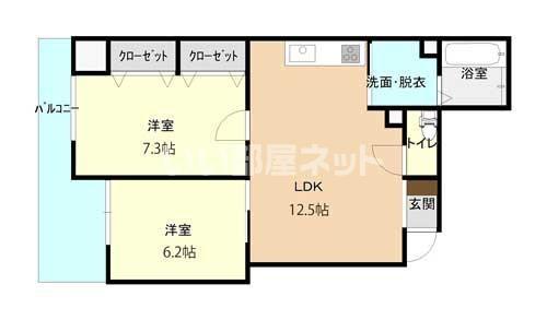 コンチネンタル星井町(2LDK/5階)の間取り写真