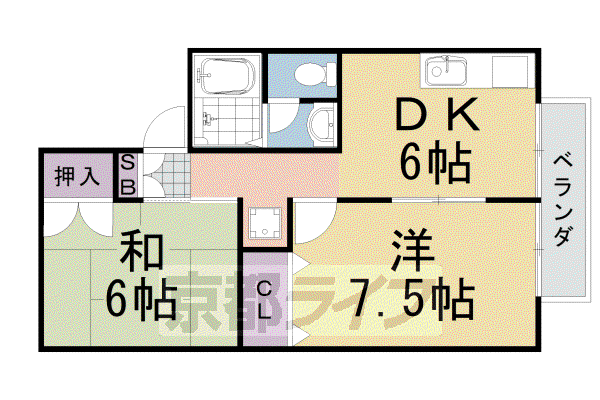 エンゼルハイム桂川(2DK/1階)の間取り写真