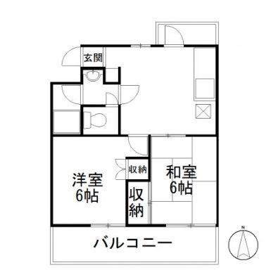 ヒルズ司II号館(2DK/2階)の間取り写真