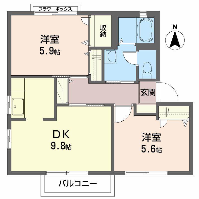 シャーメゾン北久保 B棟(2DK/2階)の間取り写真